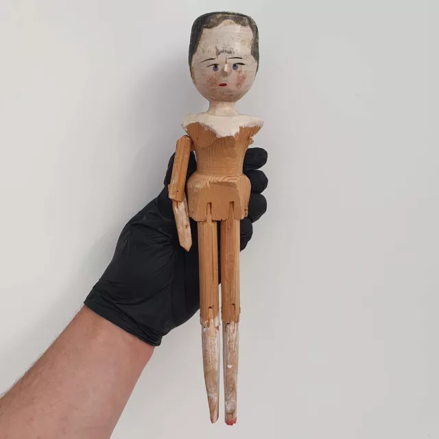 Grodnertal Grodner Tal Wooden 11.5" Carved Peg Doll - Vintage/Antique - #11
