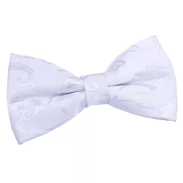 White Mens Bow Tie Woven Floral Formal Wedding Pre-Tied Bowtie by DQT