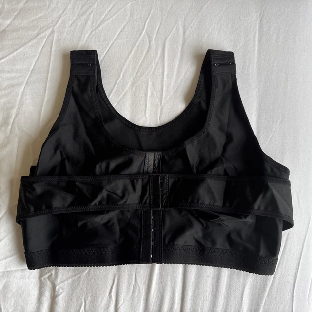 Bafully Women Compression Arm Shaper Sleeves Crop Tops With Post Surgery Front Fastening Sports Bra Black