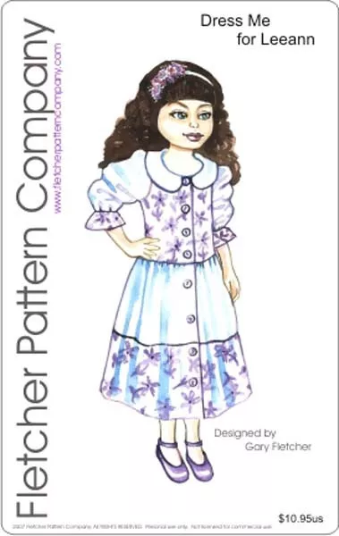 Button Up Dress Doll Clothes Sewing Pattern 11" Leeann Fletcher Pattern Company