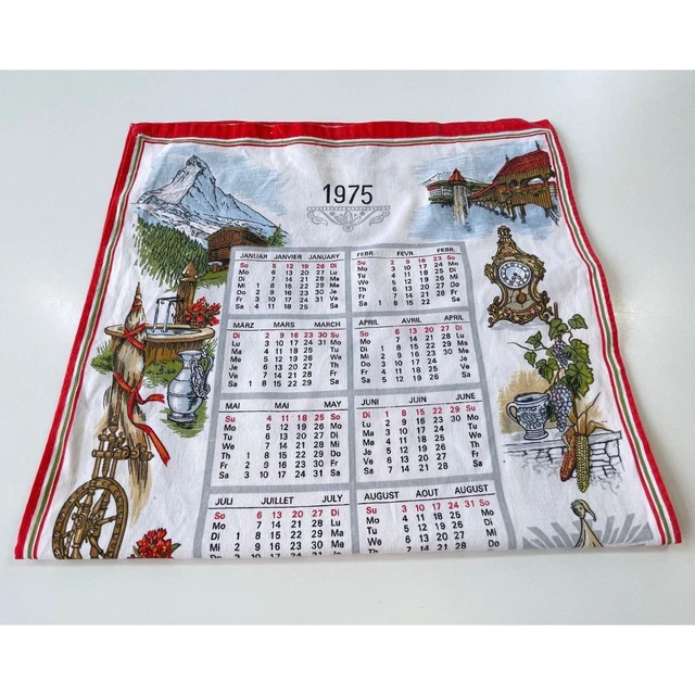 Vintage 1975 calendar tea towel, vintage tea towel, born in 1975 gift