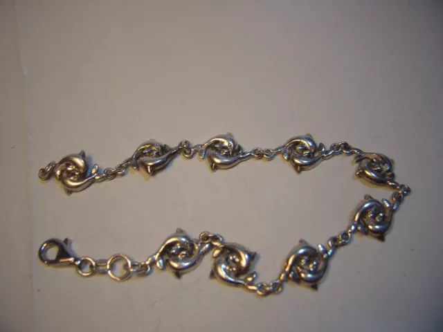 Vintage Unusual Solid Silver Bracelet Superb Design-Pairs Of Dolphins  - 7.5"