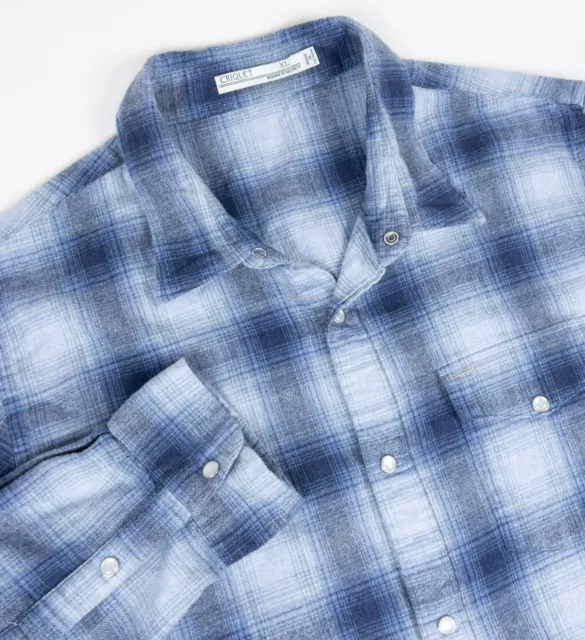 CRIQUET PEARL SNAP Flannel Shirt Men's XL Blue Shadow Plaid Long Sleeve ...
