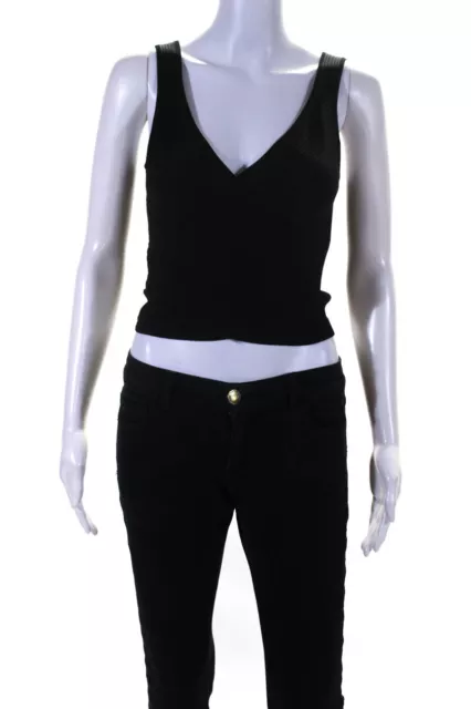 Jonathan Simkhai Womens Ribbed Knit V-Neck Tank Top Blouse Black Size S