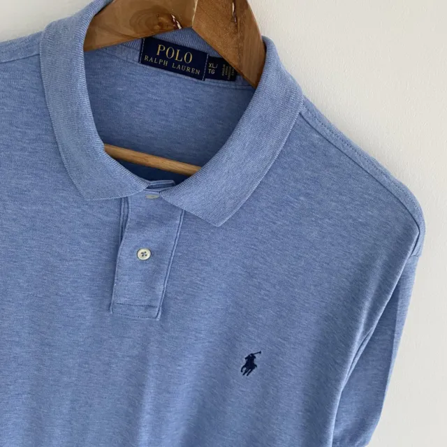 Ralph Lauren Polo Shirt Size XL X Large Mens Blue Solid Cotton Regular Fit