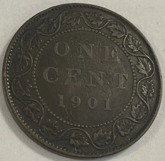 1901 Canada Large Cent One Coin Rare Canadian 1 Penny Queen Victoria Bronze KM#7