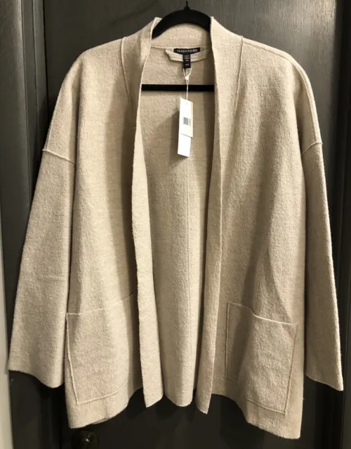NWT Eileen Fisher System High Collar Boiled Wool Cardigan Jacket MAPLE OAT Sz M