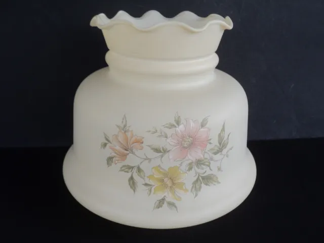 Vintage Hurricane GWTW High Crown Glass Lamp Shade Globe - Hand Painted Flowers