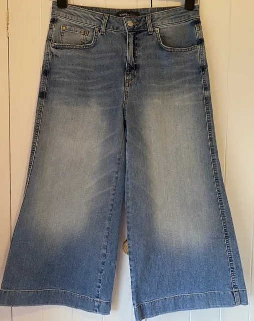 M&S Light Denim Wide Leg Cropped Jeans Size 10 - High Rise