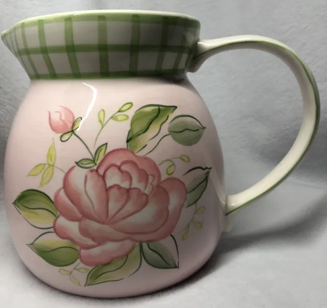 Hand painted rose pink/green pitcher ceramic/porcelain mint condition Beautiful