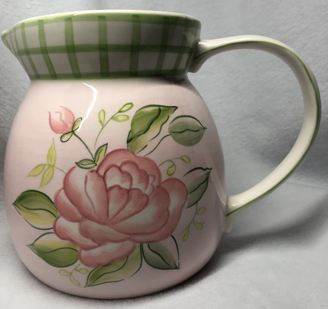 Hand painted rose pink/green pitcher ceramic/porcelain mint condition Beautiful