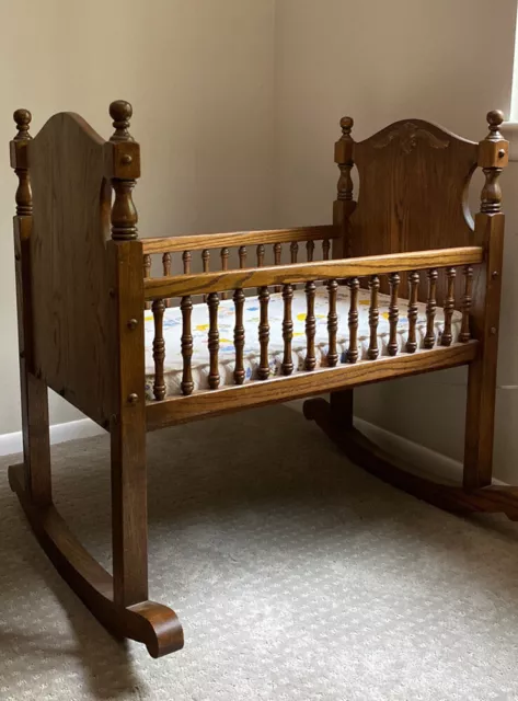 Vintage Solid Wood Rocking Cradle Amish Made