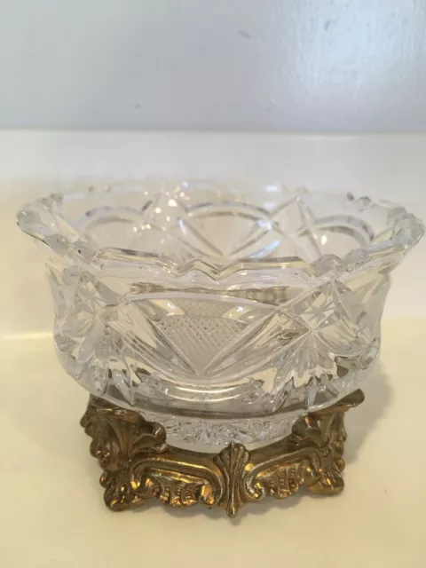 Antique Clear Crystal Compote w/ Metal Base or Candy Dish # 6032