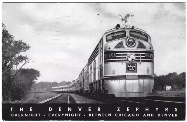 Postcard CO Denver Zephyr COLORADO, Chicago Burlington & Quincy Railroad, CBQ RR