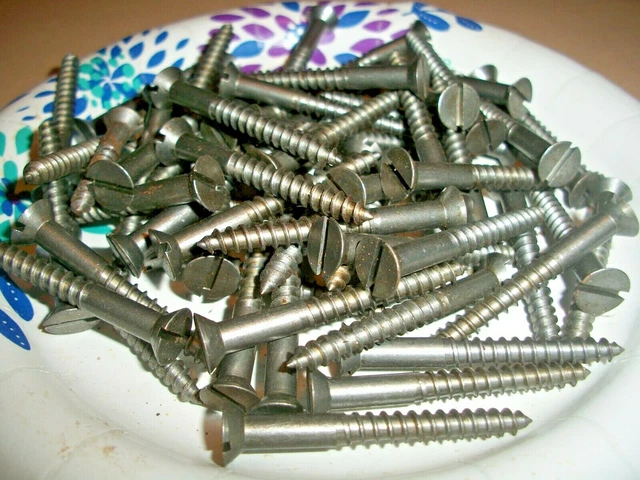 40 - New-Old Stock, Slotted Flat Head Steel Wood Screws, 2" Long X #12 = 7/32"