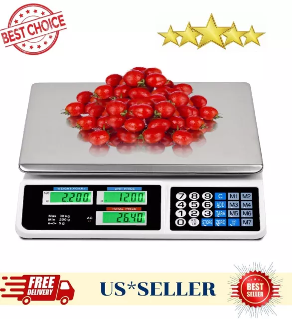 Báscula digital de precios comerciales de 88 lb/40 kg, báscula de peso de  conteo de productos alimenticios con pantalla LCD dual para mercado de