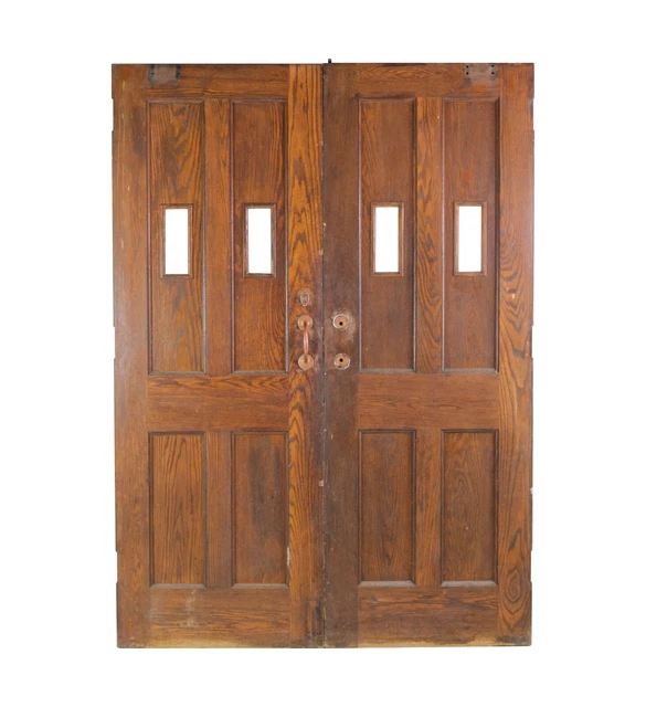 Antique 4 Pane 2 Lite Oak Double Doors 83.5 x 29.75