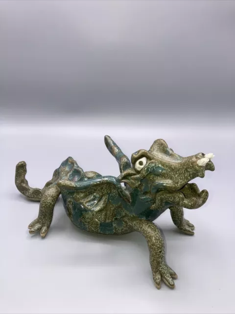 Fire Breathing Dragon Oil Lamp Signed Robin Brice Studio Art Pottery
