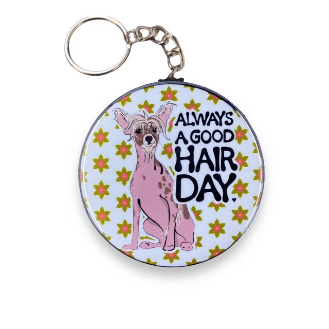 Chinese Crested Dog Keychain Handmade Retro Accessories 2.25" Pet Portrait Gift
