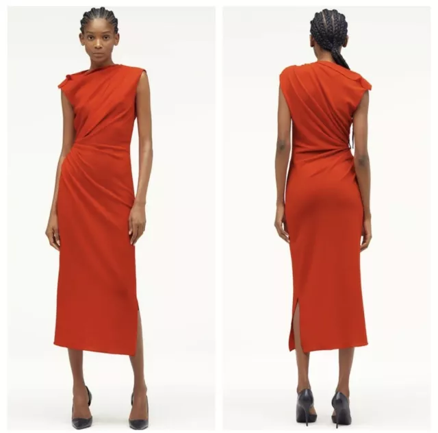 Narciso Rodriguez x Zara Red Ruched Midi Dress Limited Edition Size Large $239