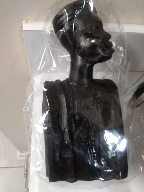 SUPERB African Ebony Wood Carved Bust (Ethnic Carving/ Sculptor) 4 x 9 inches. 2