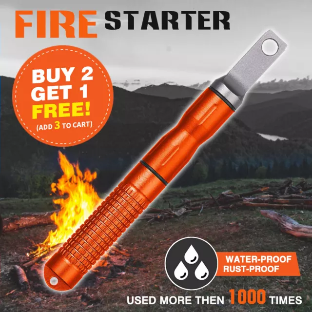 Orange Fire Starter Lighter Magnesium Flint Rod Stone Emergency Survival Camping