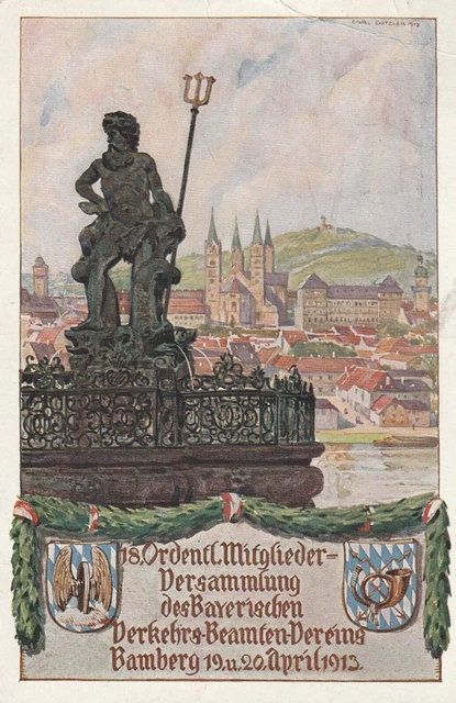 +++ Bamberg + Privatpostkarte + Beamte + Sonderstempel + Neptun + Posthorn +Bahn