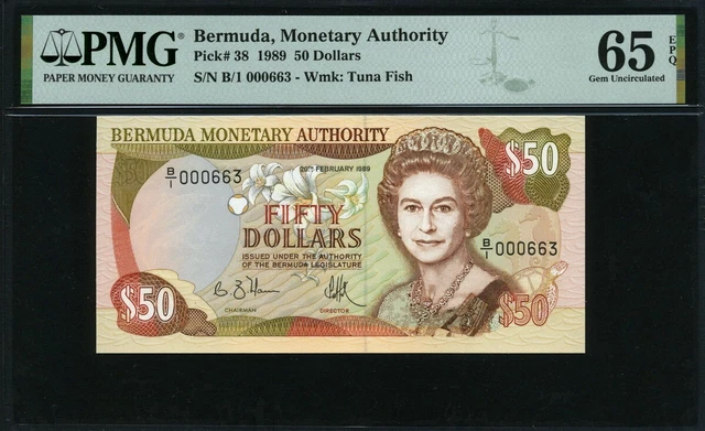 Bermuda 1989, 50 Dollars, P38, PMG 65 EPQ GEM UNC