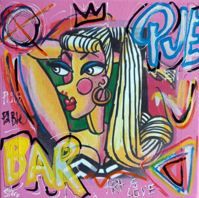 SPACO signed BARBIE GIRL TABLEAU pop street ART french paint canvas picasso