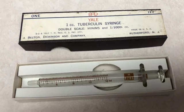Vintage Glass Medical Equipment - BD Yale Tuberculin Syringe - 1cc Becton New