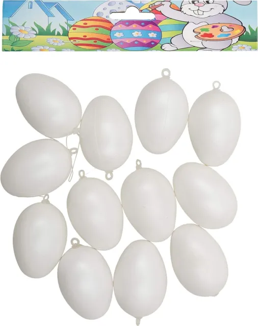 Idena 736364 - Huevos de plástico, paquete de 12, talla 4 cm, blanco, huevos, Pascua, manualidades