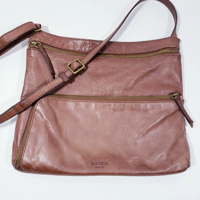Margot New York Leather Crossbody Purse Zip Top Brown
