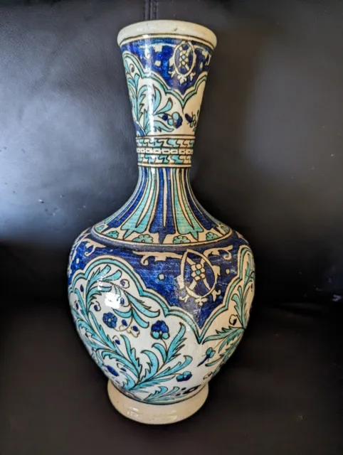 Antique Handmade Kutahya Iznik Hand Painted Pottery Vessel Vase Centerpiece