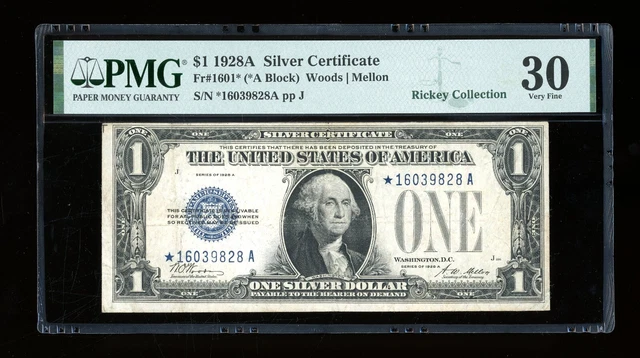 DBR 1928-A $1 Silver Funnyback STAR Fr. 1601* PMG 30 Serial *16039828A