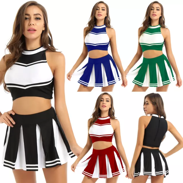 Women Cheerleader Uniform School Girl Costume Fancy Dress Outfit Cosplay Set