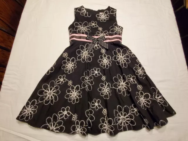 Girls Rare Too Sleeveless Dress Black & White Sundress Pink sz 6X Flowers Easter