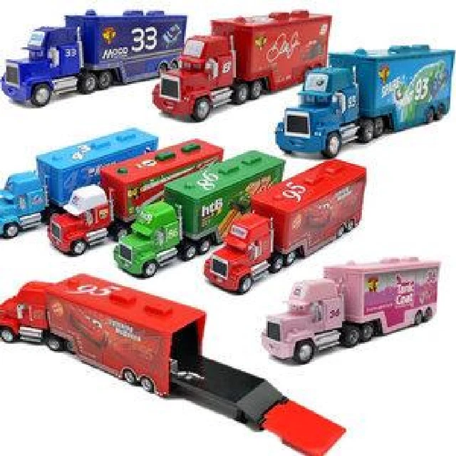 PIXAR CARS MACK Racer's Hauler Truck and Racers Metal Toy Car 1:55 Kids ...