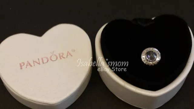 LOVE IS FOREVER Genuine PANDORA Silver/Clear Cz Charm/Bead with HEART GIFT BOX!