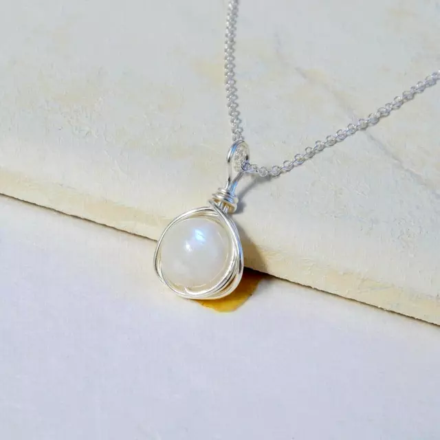 Rainbow Moonstone Necklace Sterling Silver Handmade June Birthstone Gift Wrapped