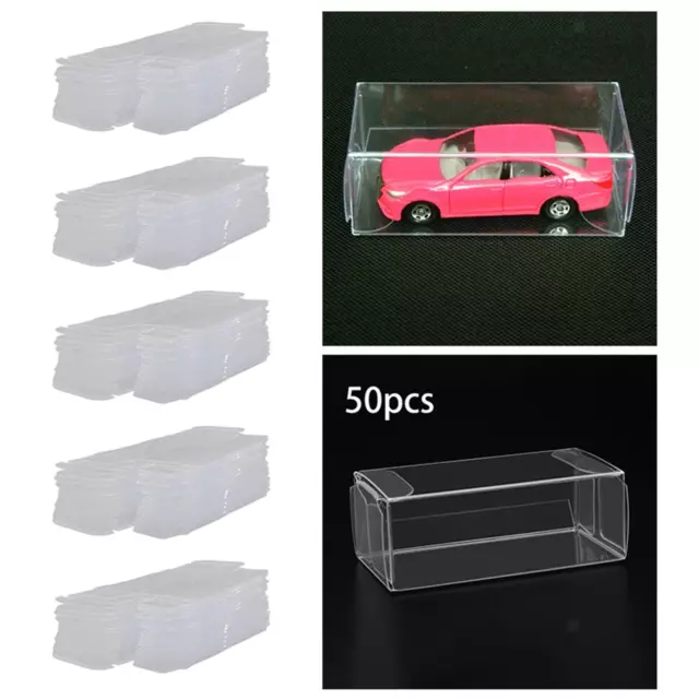 50Pcs 1/64 Scale Model Car Display Case Clear PVC Boxes Transparent Toy Car