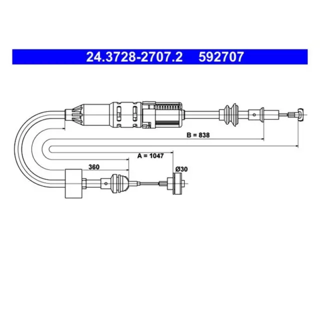 ATE 24.3728-2707.2 Câble Actionnement D 'em Brayage pour Arosa VW Caddy II MPV