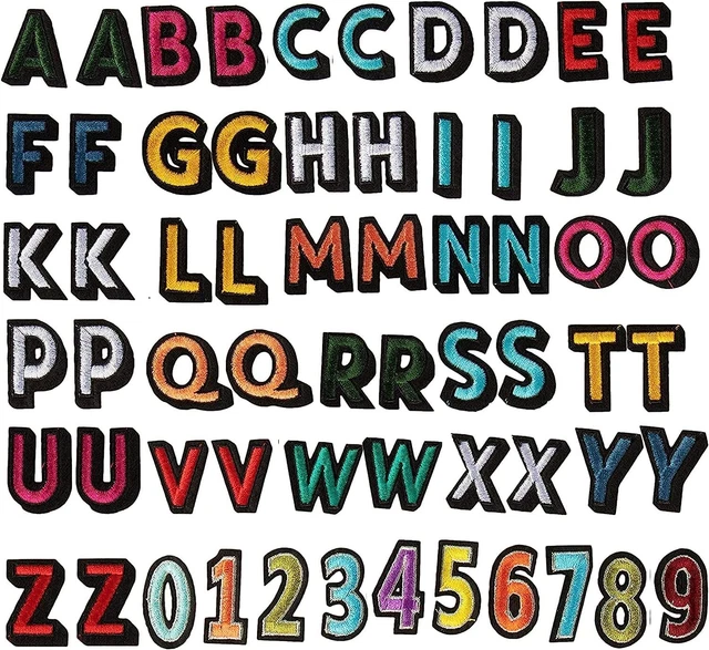 62-Piece Alphabet Letter and Number Patches - Embroidered Iron on and Sew on for