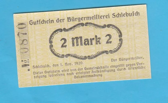 Notgeld/Gutschein, Bürgermeisterei Schlebusch (Leverkusen), 2 Mark, 1. Mai 1920