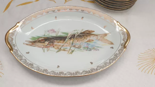 Grand plat vintage décor poisson porcelaine Limoges