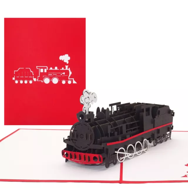 Pop Up Karte "Eisenbahn" 3D Geburtstagskarte, Reisegutschein, Geschenkverpackung