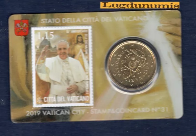 Vatican 2019 50 Centimes D'Euro BU FDC Stamp & Coin Card N°31 Pape Armoiries
