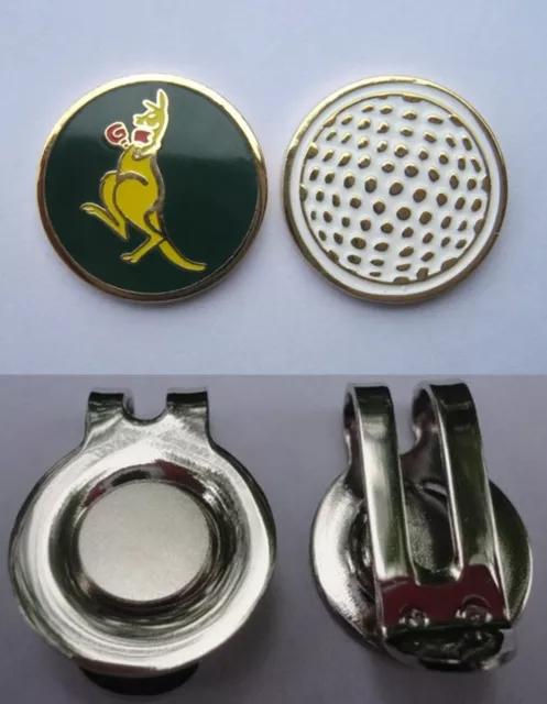 1 ONLY GOLF HAT CLIP & a Golf  BALL MARKER  KANGAROO GREEN & GOLD