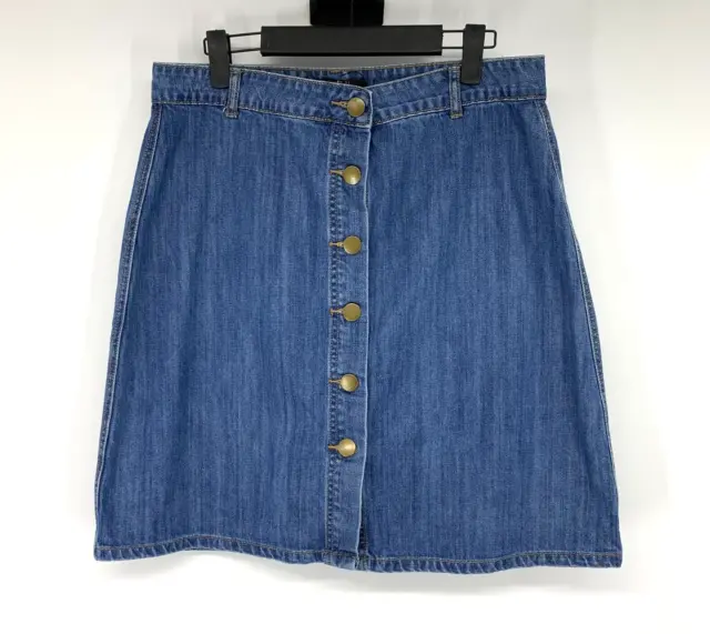 Forever 21 Denim Skirt Womens Size XL Blue Jean Button Front A Line Mini