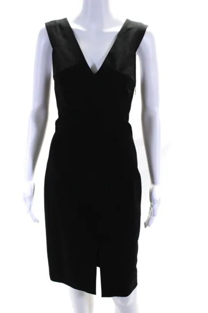 Rachel Roy Womens V Neck Front Slit Sleeveless Pencil Dress Black Wool Size 2