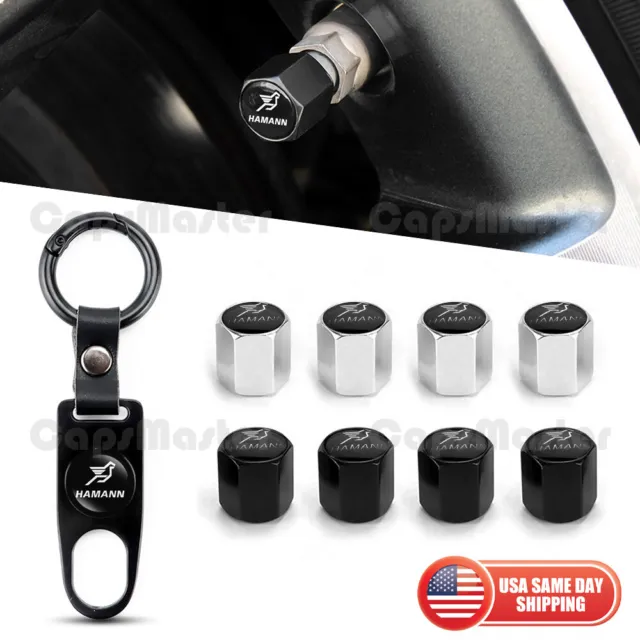 Car Wheels Tire Valve Dust Stem Air Cap + Keychain Ring With Hamann Sport Logo